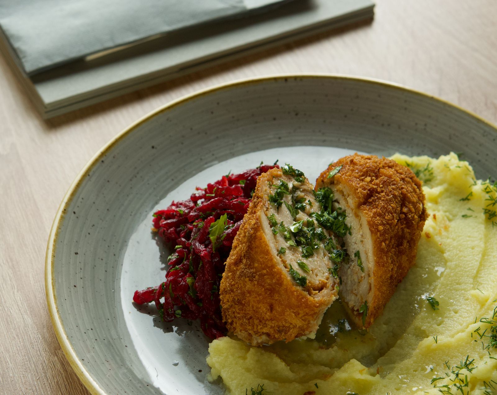 Garlic and herb mashed potatoes served with chicken