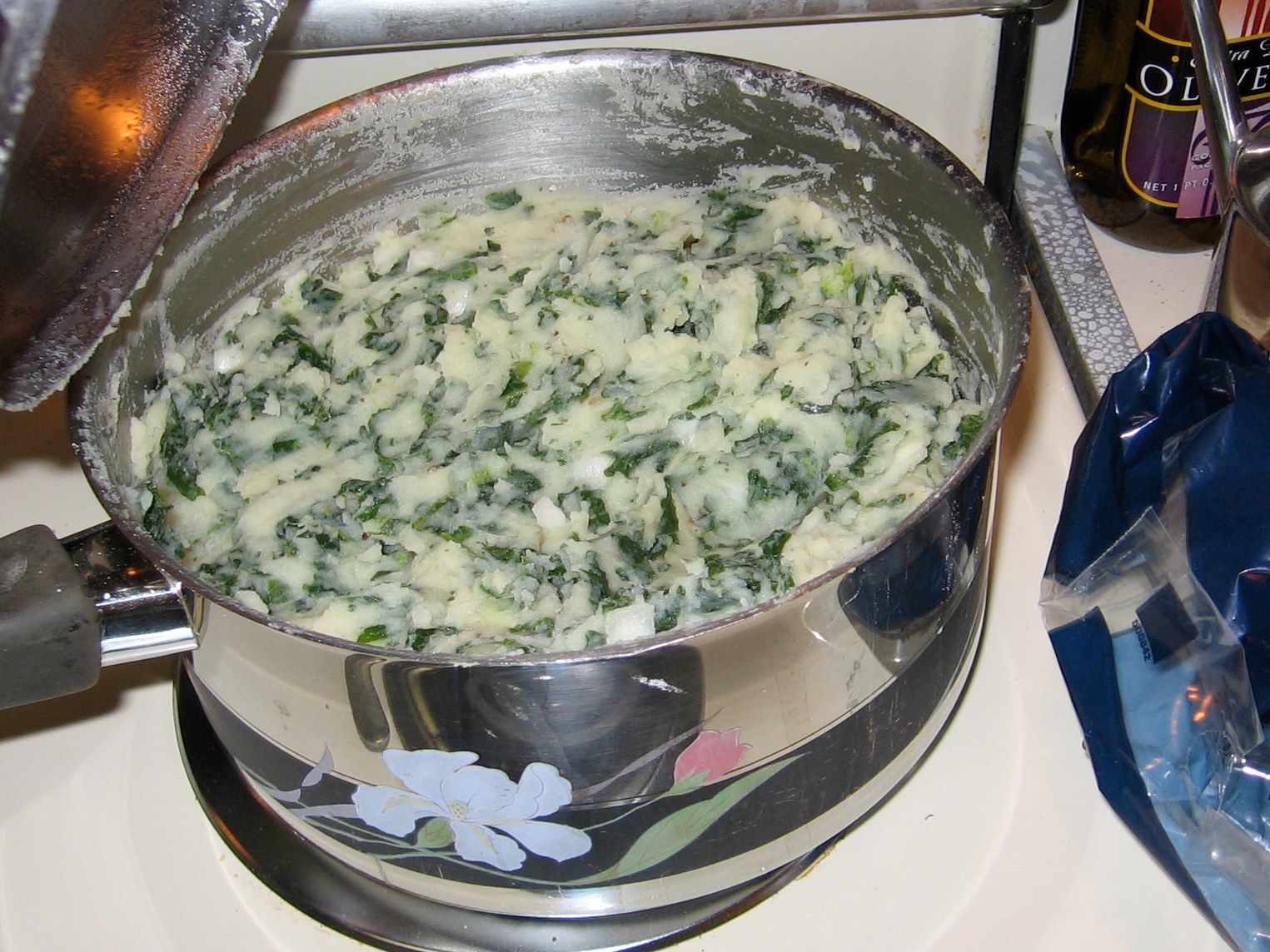Irish colcannon with cabbage in a pot