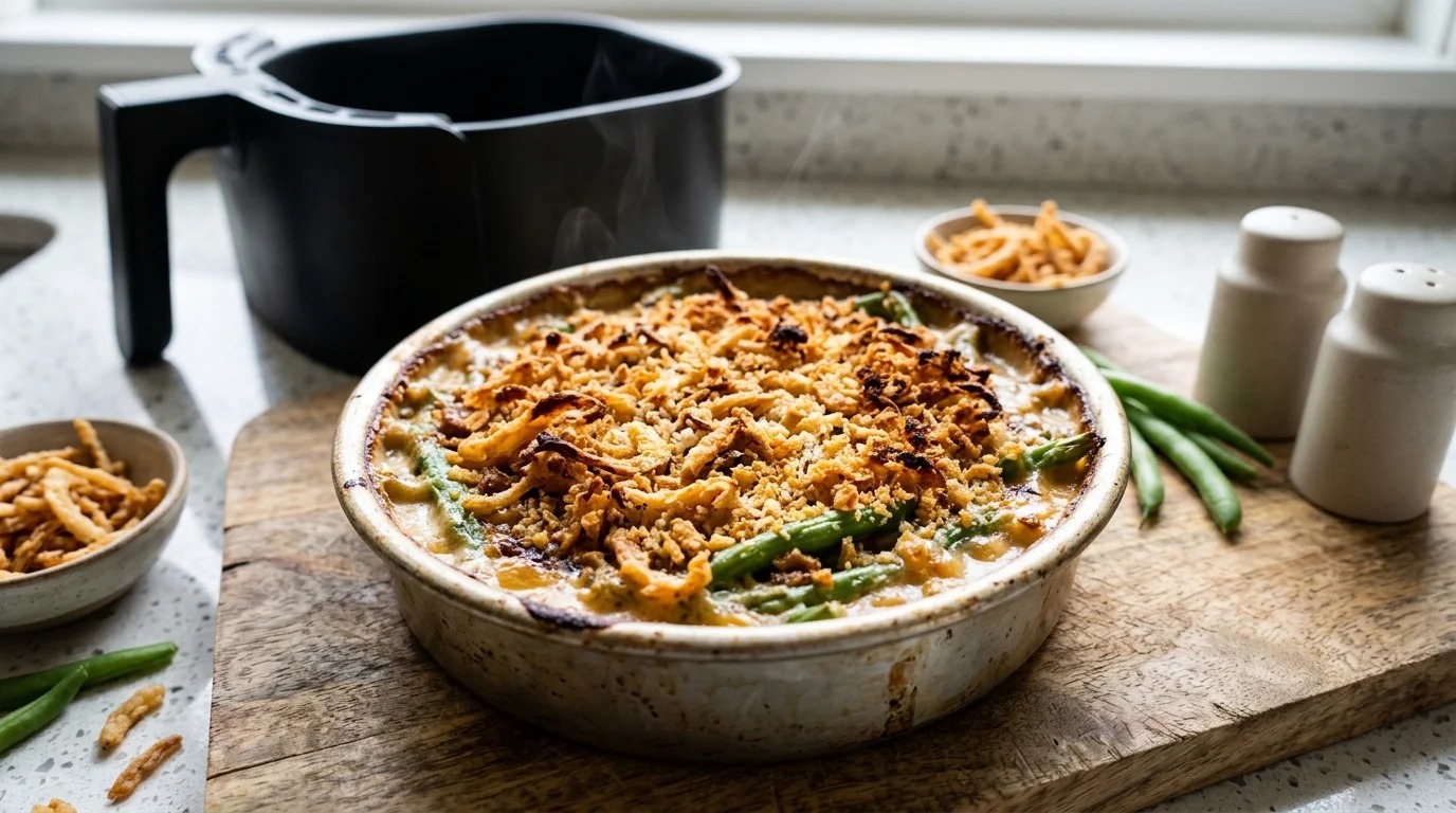 Air fryer side dish with an extra crunchy onion and breadcrumb topping
