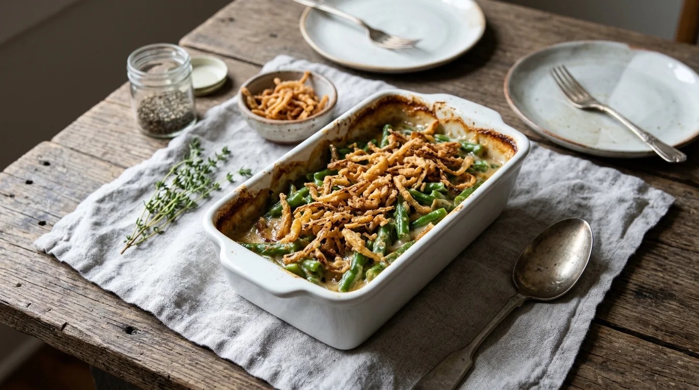 Small batch side dish for two baked in a loaf pan with crispy onions