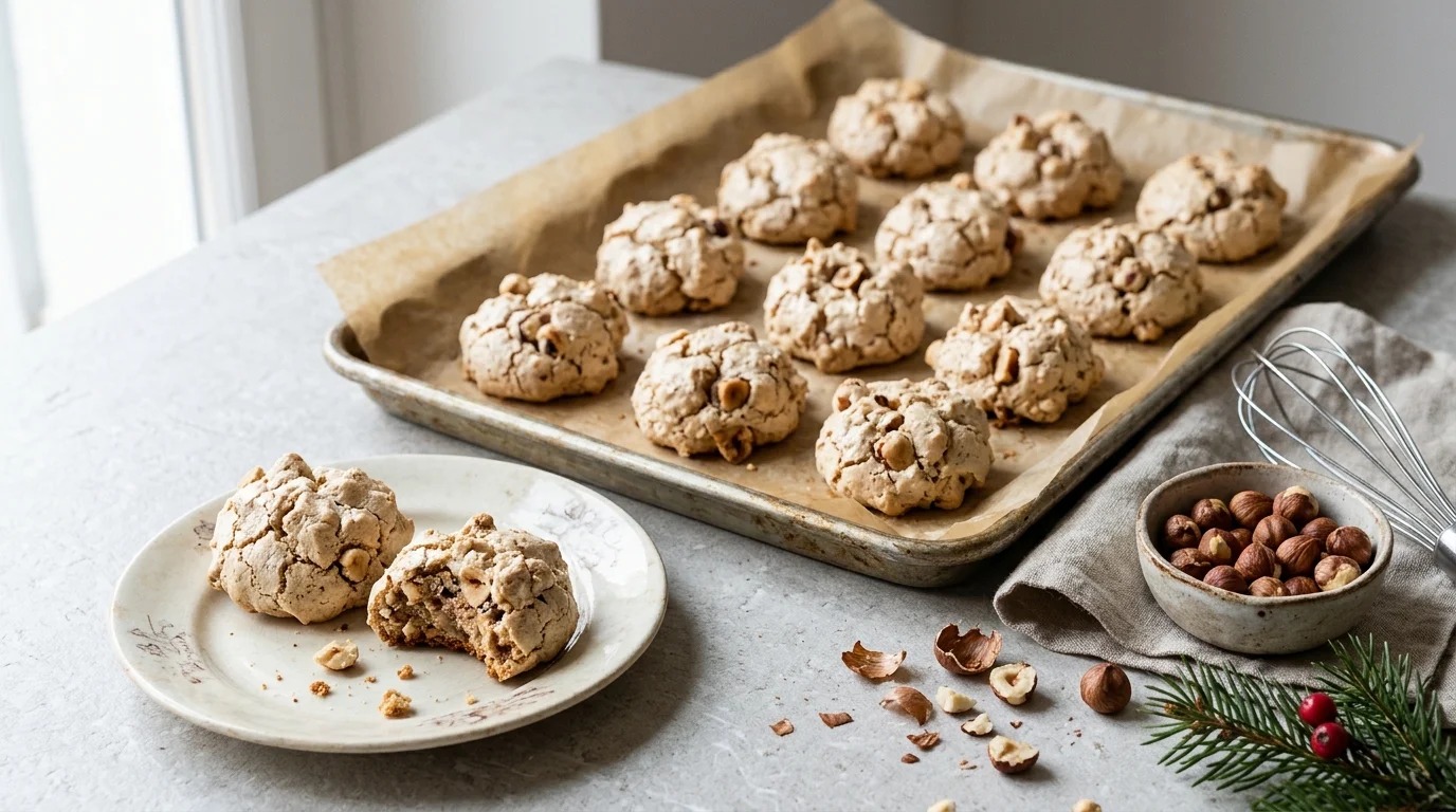 Rustic brutti ma buoni hazelnut meringues on parchment paper