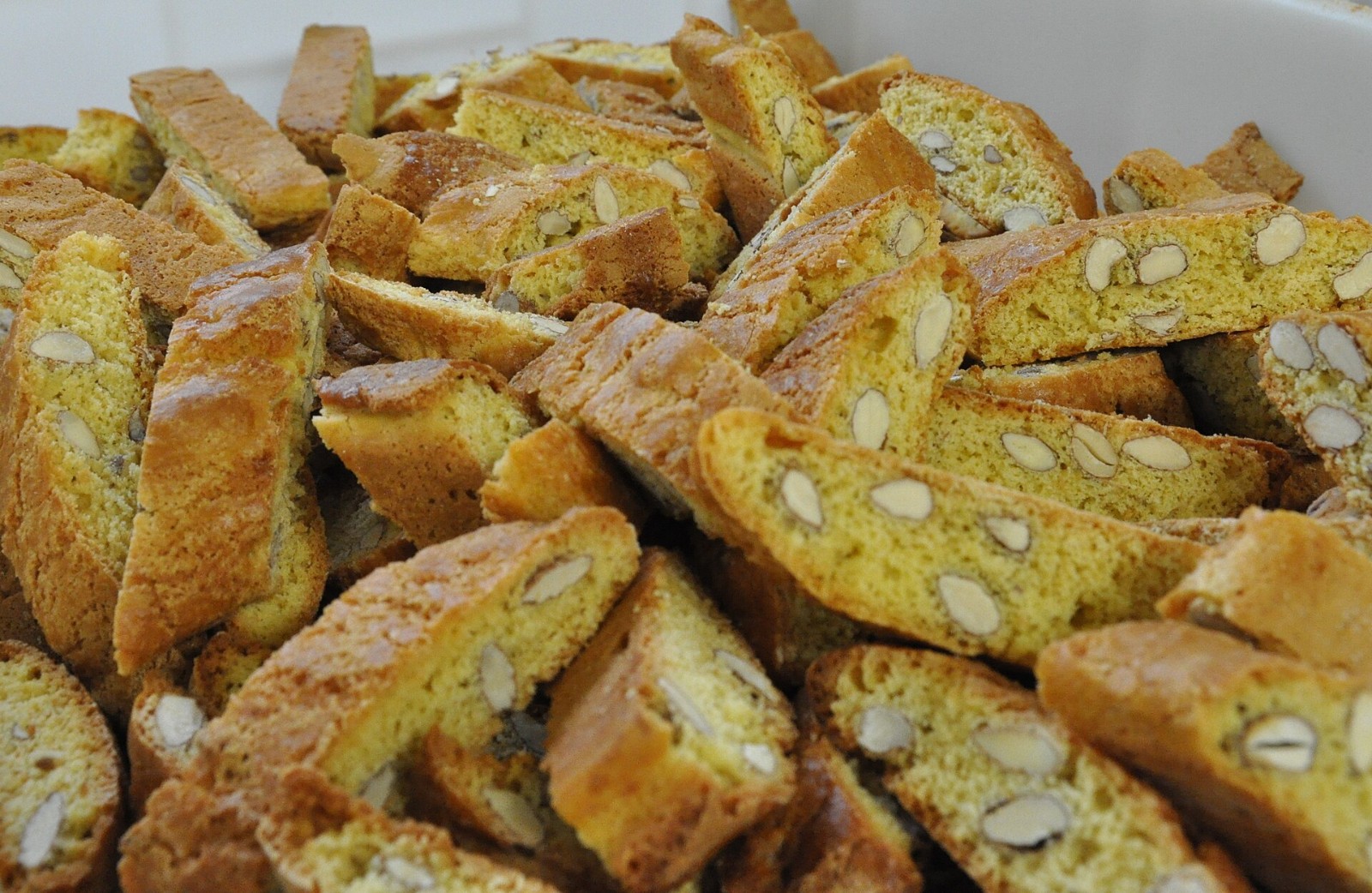 Twice baked Tuscan cantucci almond biscotti piled together