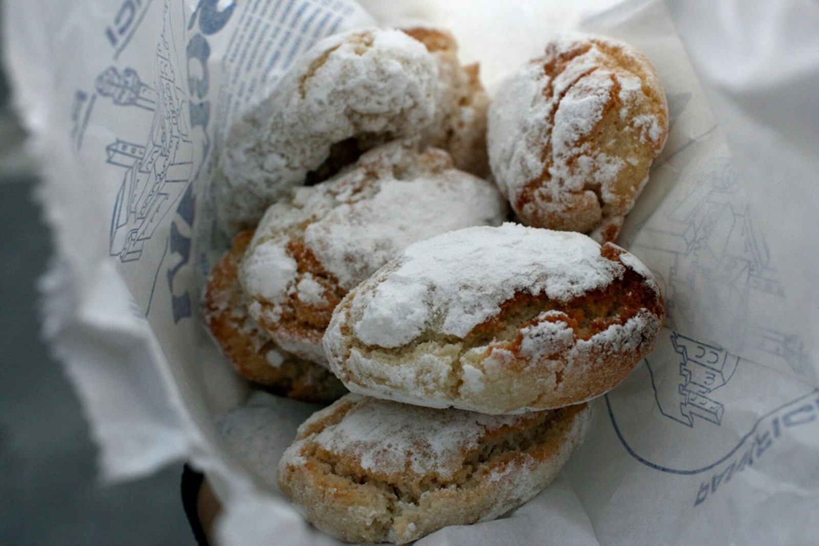 Powdered sugar dusted ricciarelli almond cookies from Siena