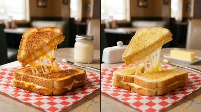 Mayo vs butter grilled cheese side by side