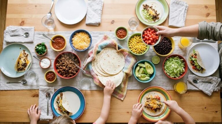 Family taco bar where picky eaters build their own tacos