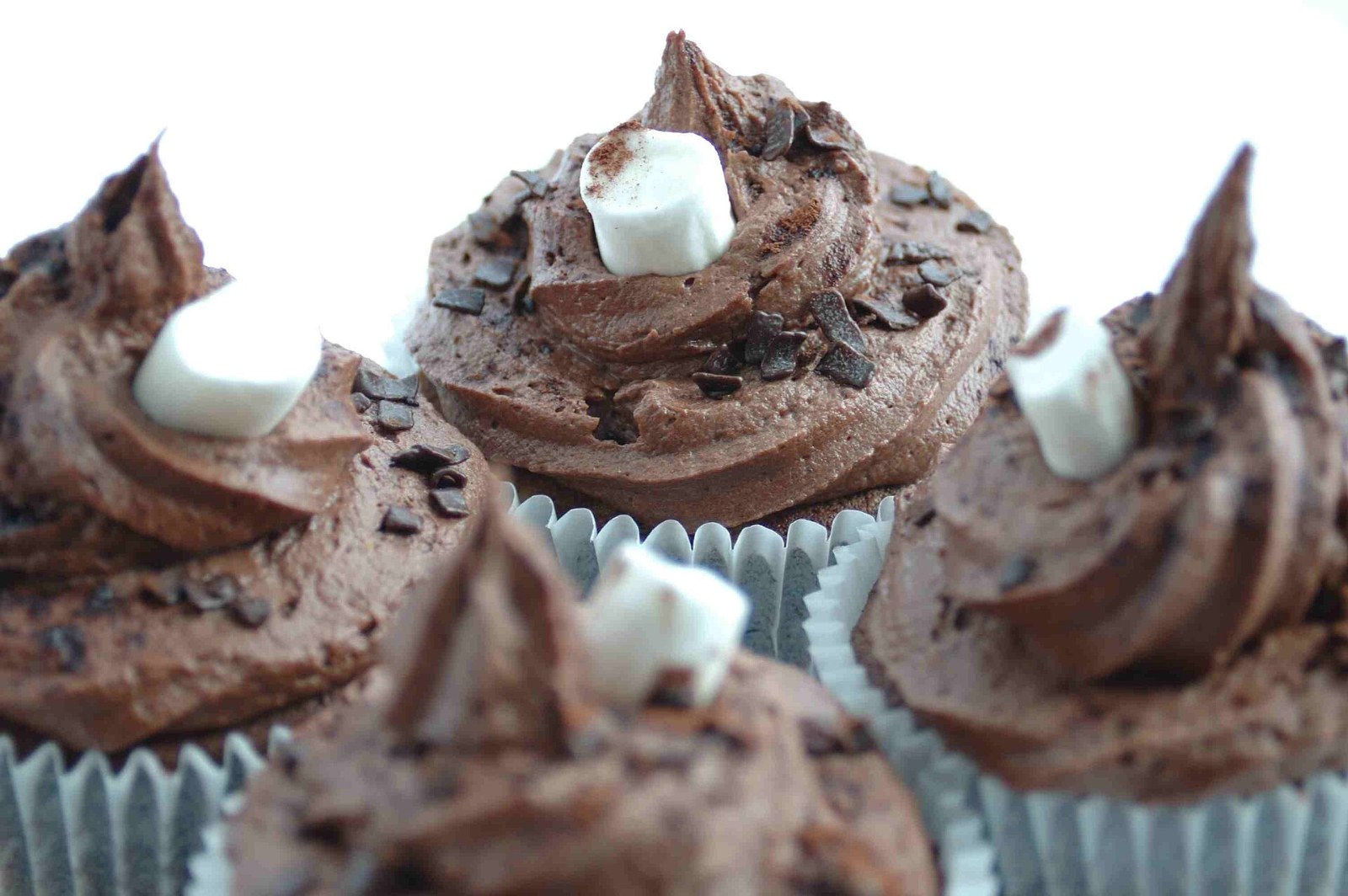 Hot cocoa Christmas cupcakes with chocolate frosting and marshmallows