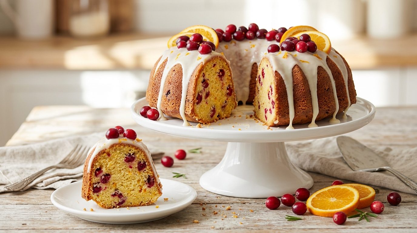 Thanksgiving desserts with color: cranberry orange bundt cake with dripping glaze