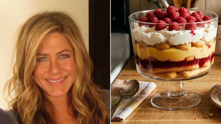 Friends Thanksgiving recipes: Jennifer Aniston next to a classic berry trifle