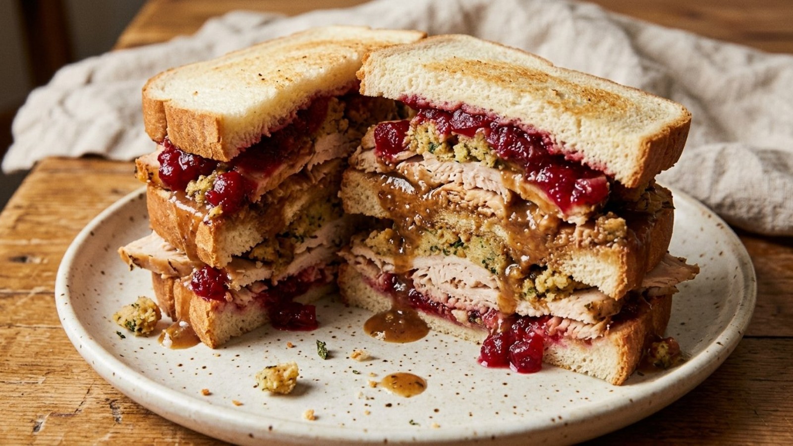 Friends Thanksgiving recipes: the Moist Maker sandwich with a gravy soaked middle slice