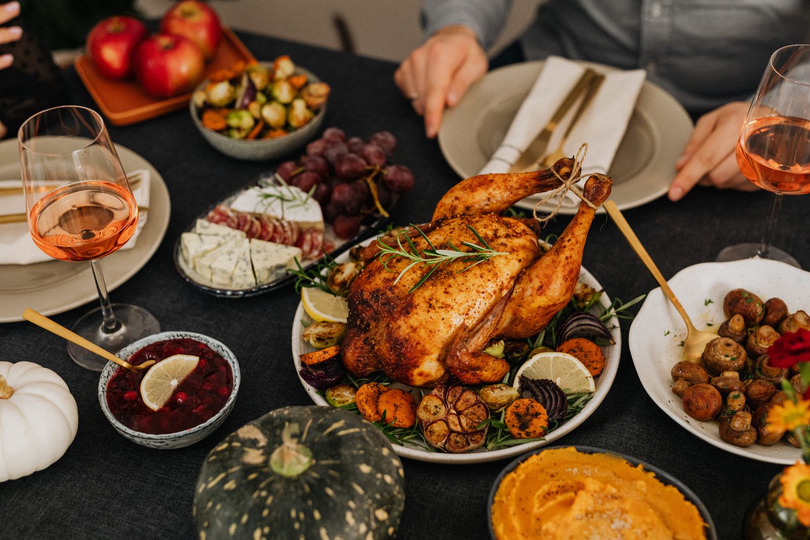 Friends Thanksgiving recipes: a golden roast turkey on the holiday table