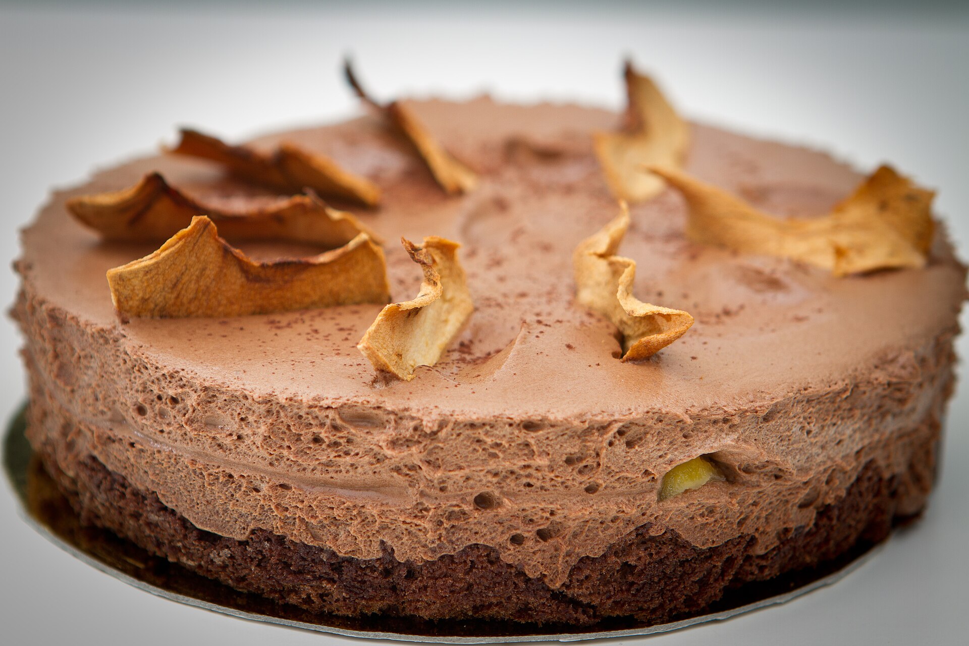 Chocolate mousse cake with chocolate curls on top