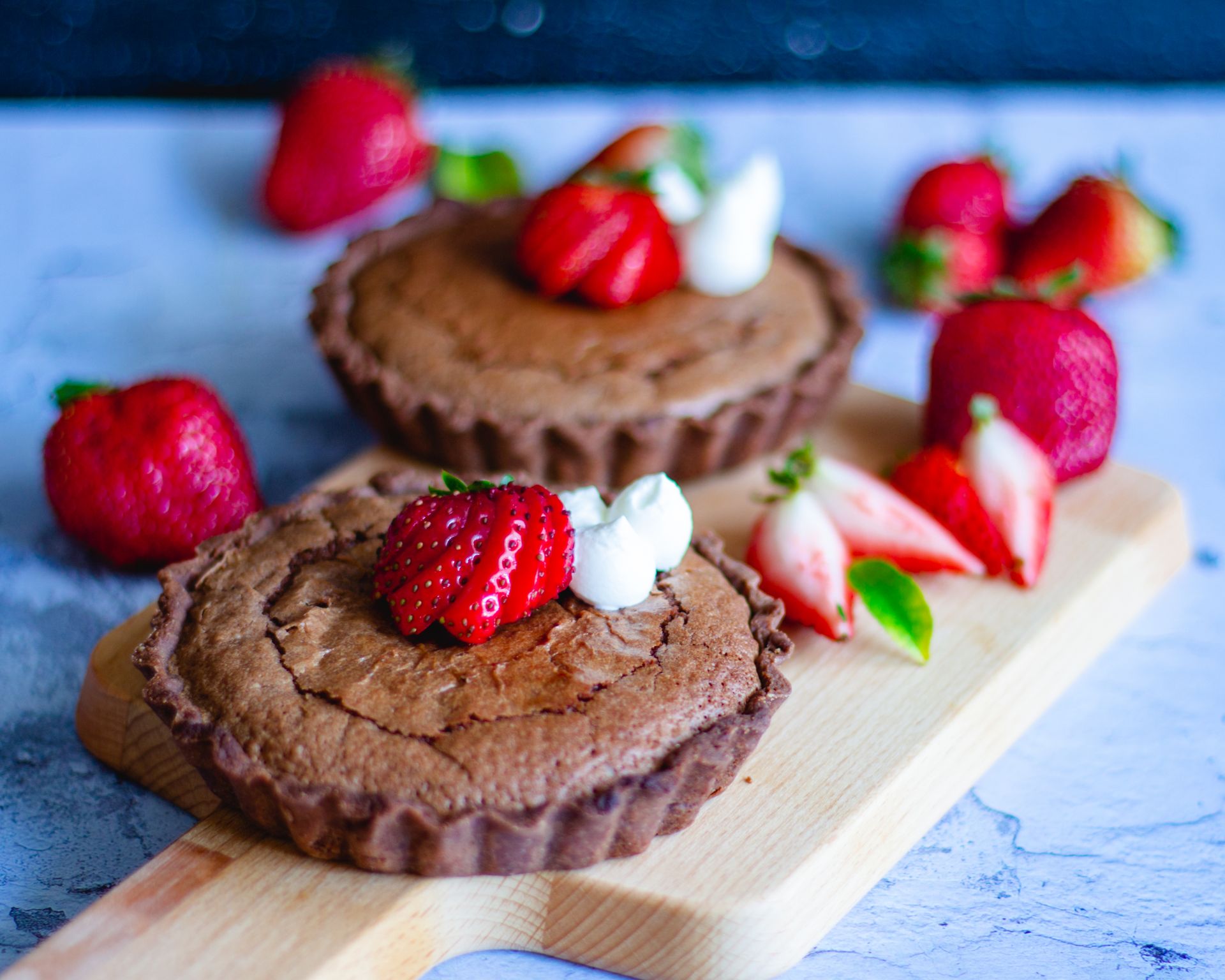 Chocolate tart with a strawberry on top