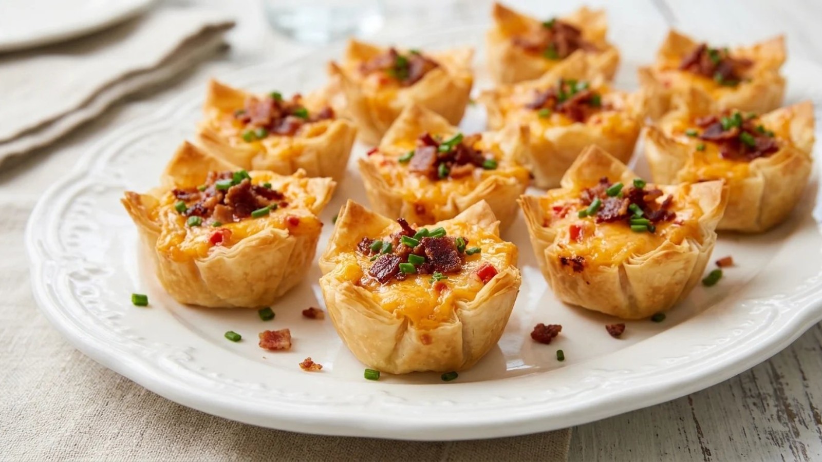 Mini cups of warm pimento cheese with bacon and chives