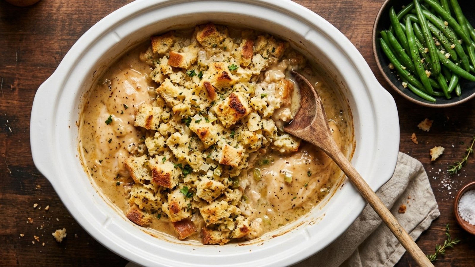 Slow cooker chicken and stuffing with creamy gravy