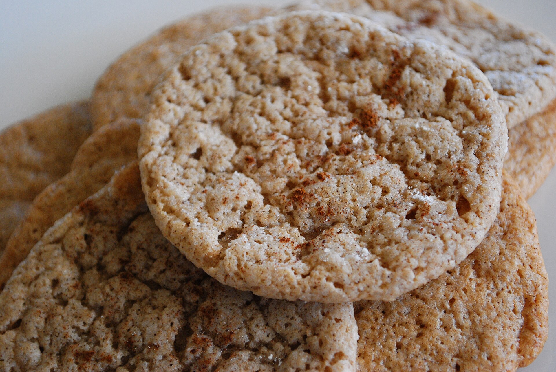 Close up of a crinkly cinnamon sugar cookie