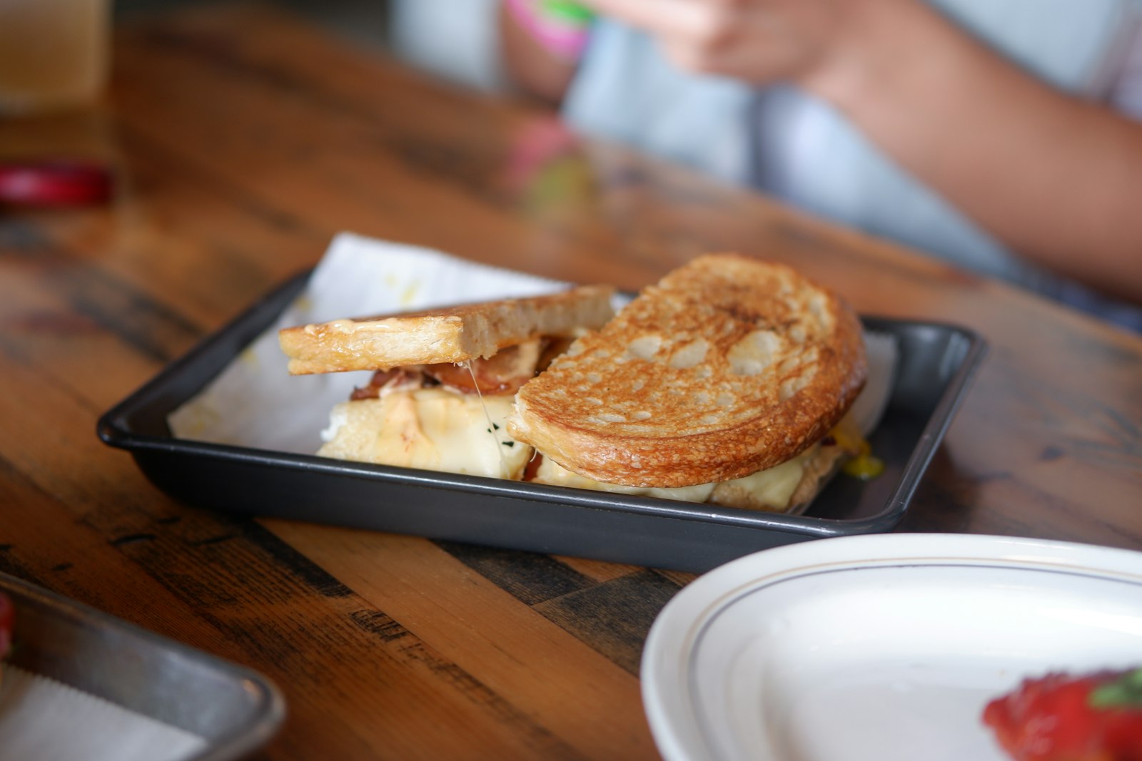 Grilled cheese sandwich on a tray
