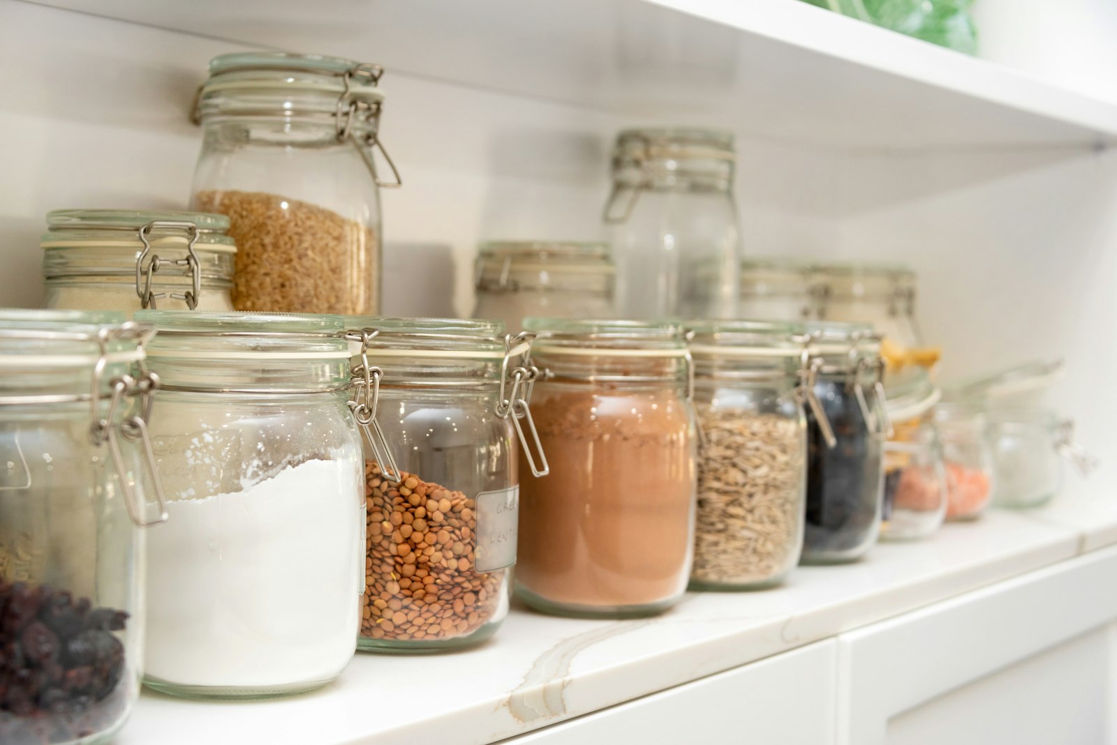 Row of pantry jars for food storage