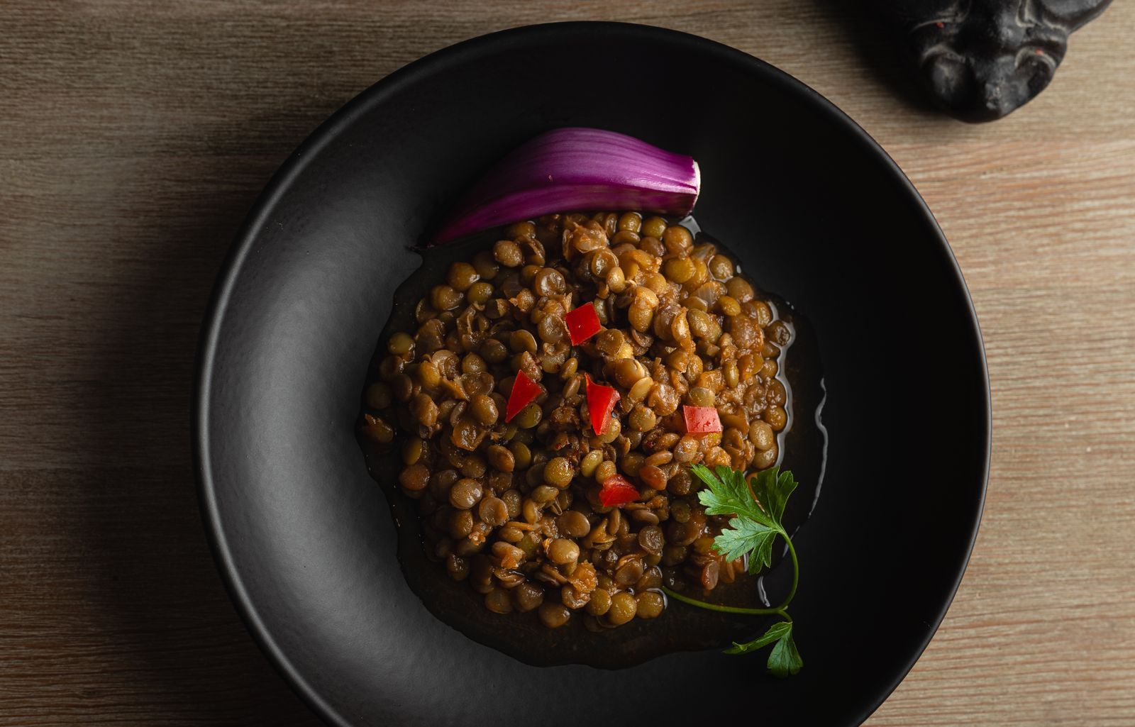 Warm lentil bowl with herbs