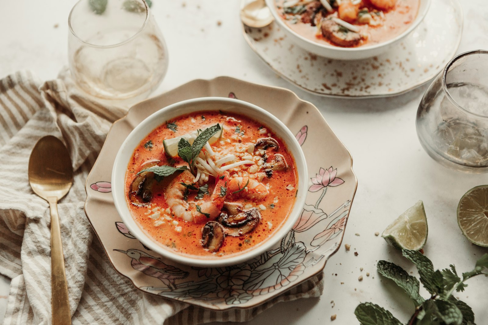 Creamy bowl with mushrooms and basil