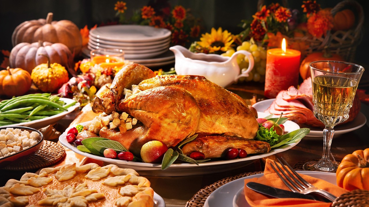 Roast turkey dinner on the table ready for gravy