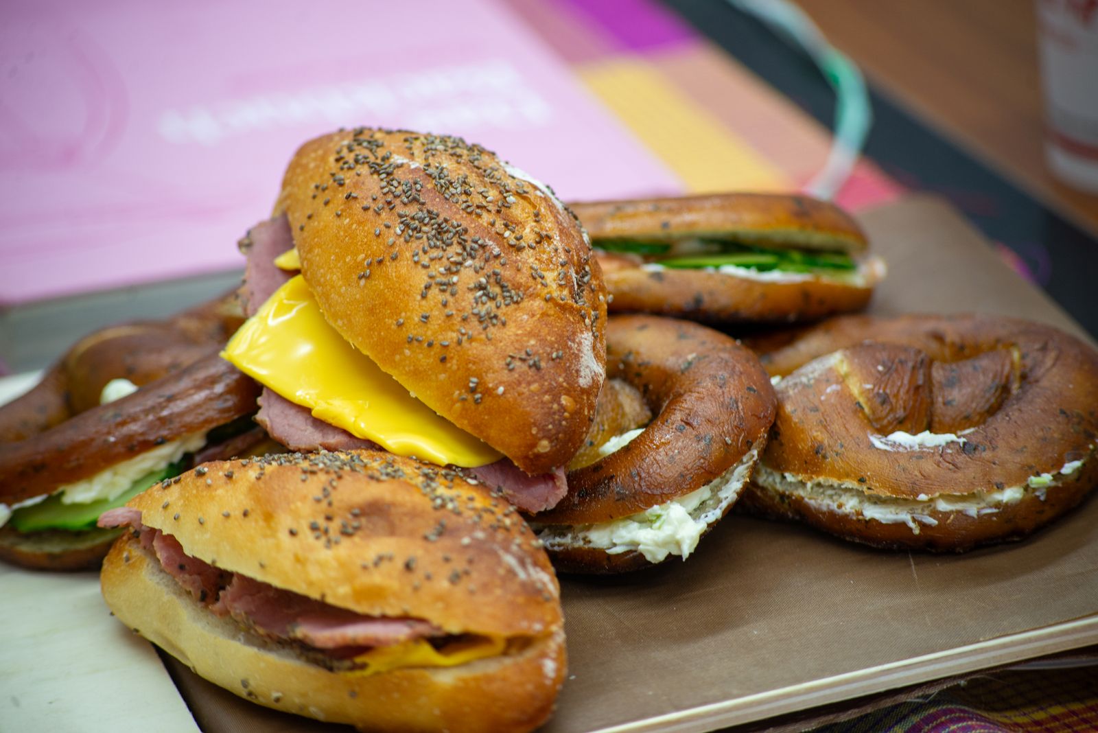 Bagel breakfast sandwiches with egg and cheese