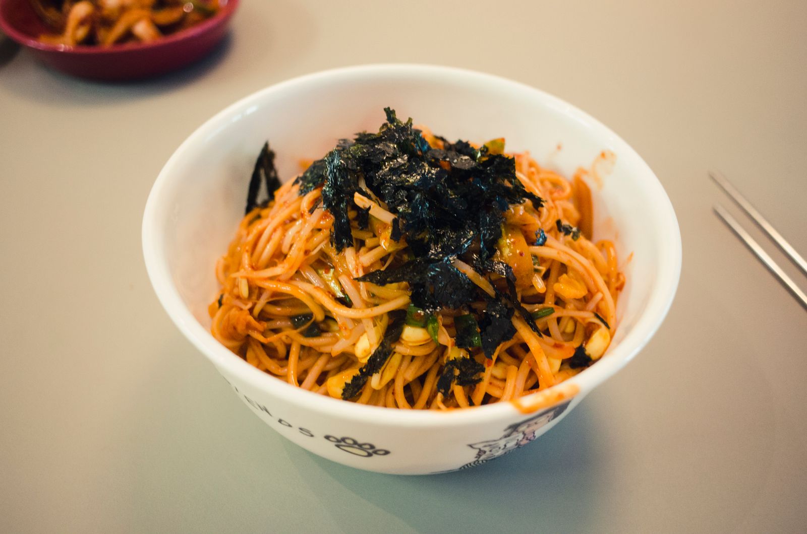 A bowl of spicy noodles