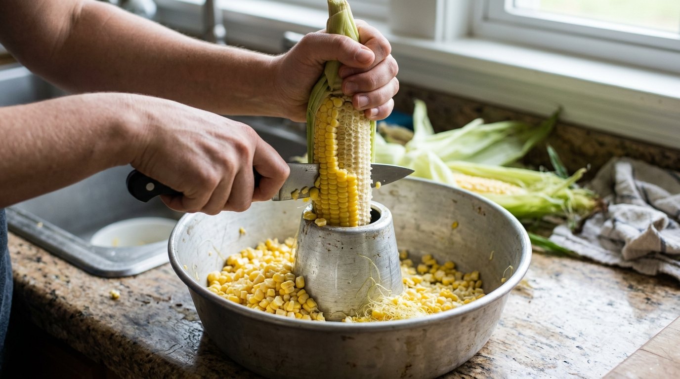 Kitchen prep hacks: cutting corn off the cob over a bundt pan