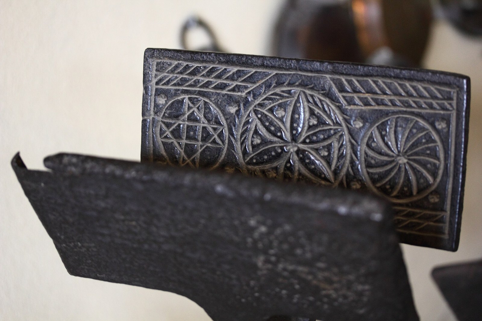 An old cast iron stovetop waffle iron