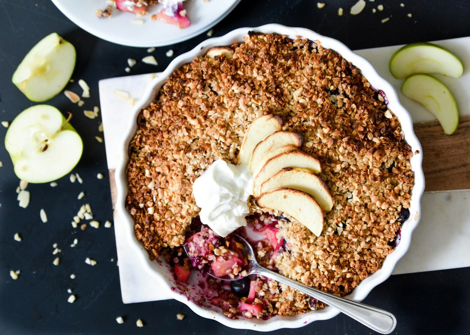 Warm apple crisp with a crumbly oat topping