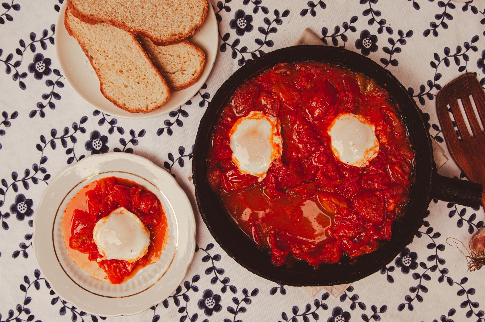 Eggs poached in spiced tomato sauce