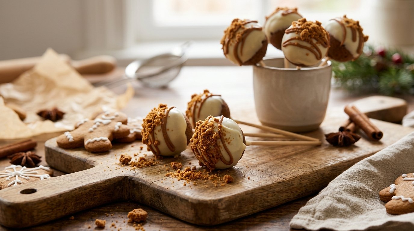 Gingerbread Christmas cake pops with gingersnap crumbs
