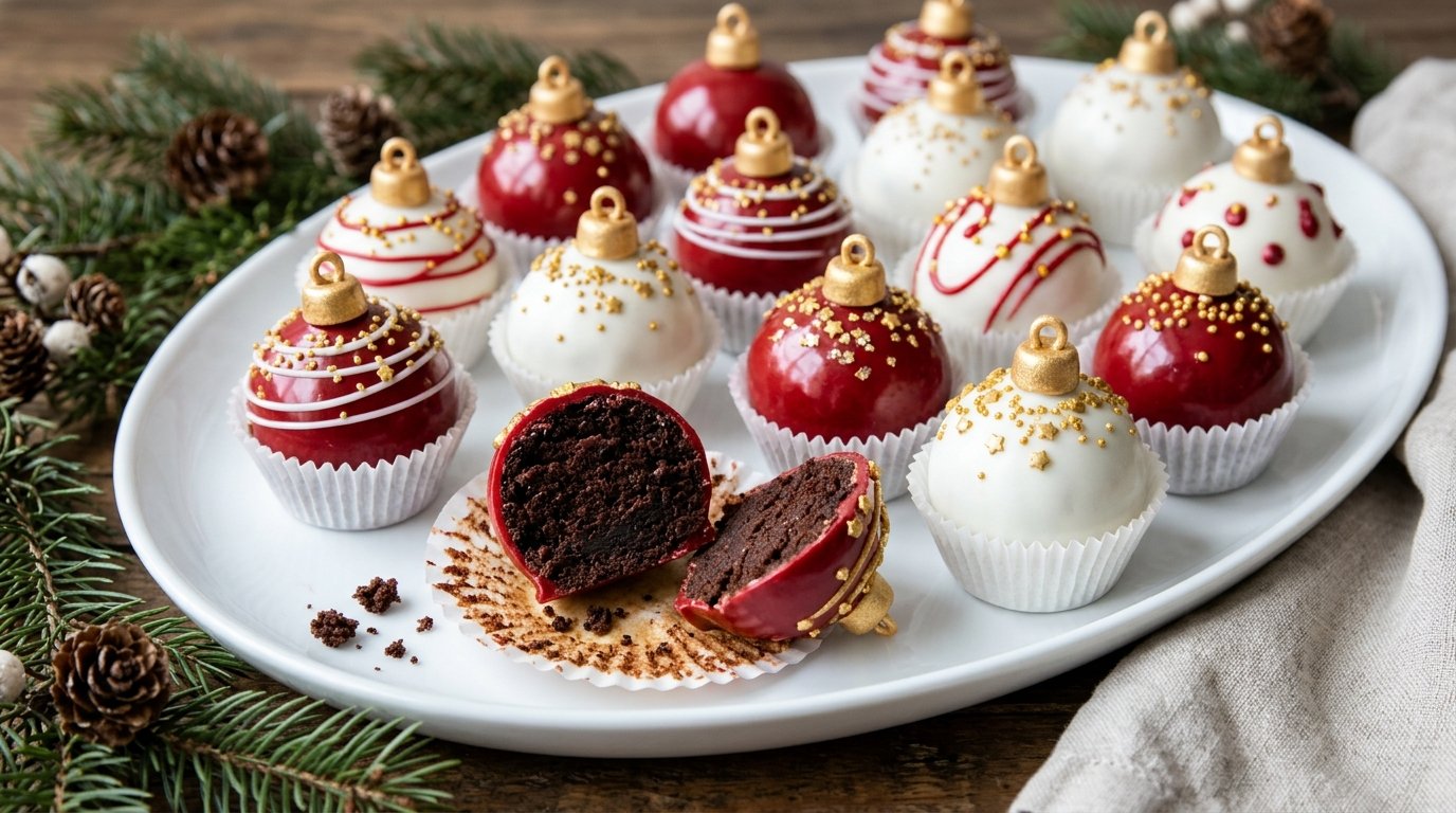 Red and white ornament-style bites in paper cups