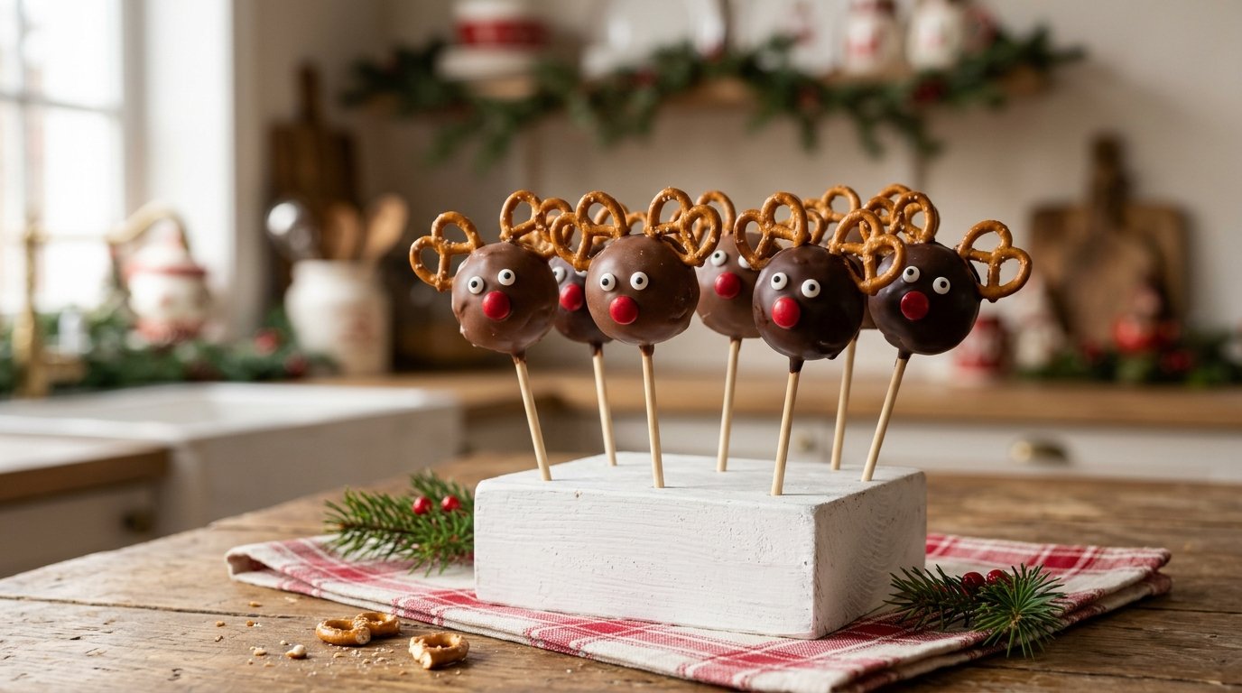 Reindeer treats with pretzel antlers in a white block