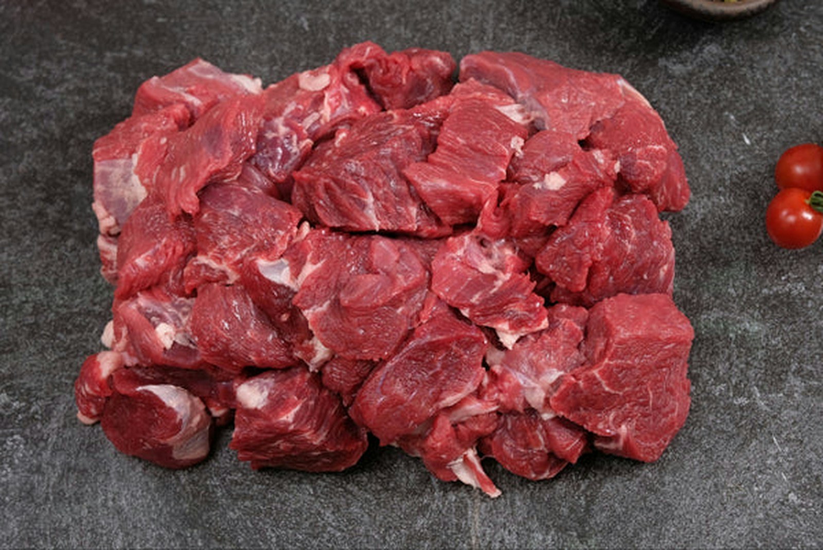 Cubed raw beef chuck ready for beef stew