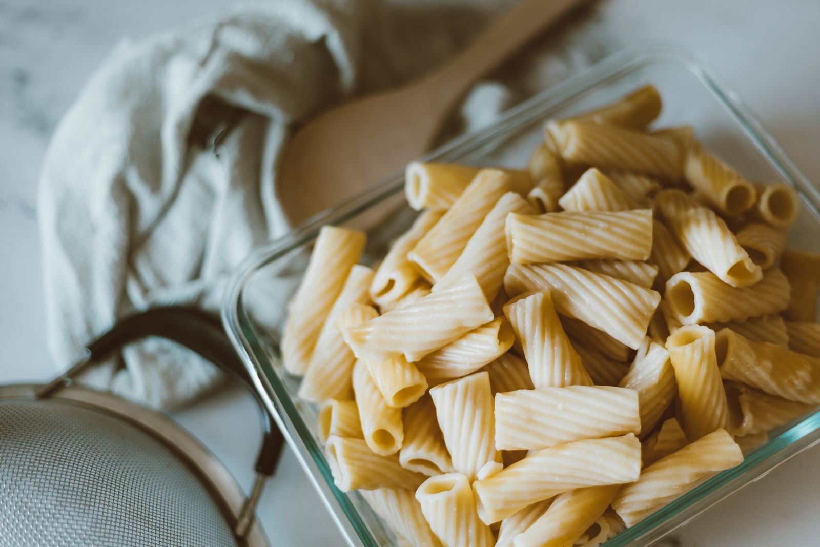 Cooked pasta portioned for the fridge or freezer