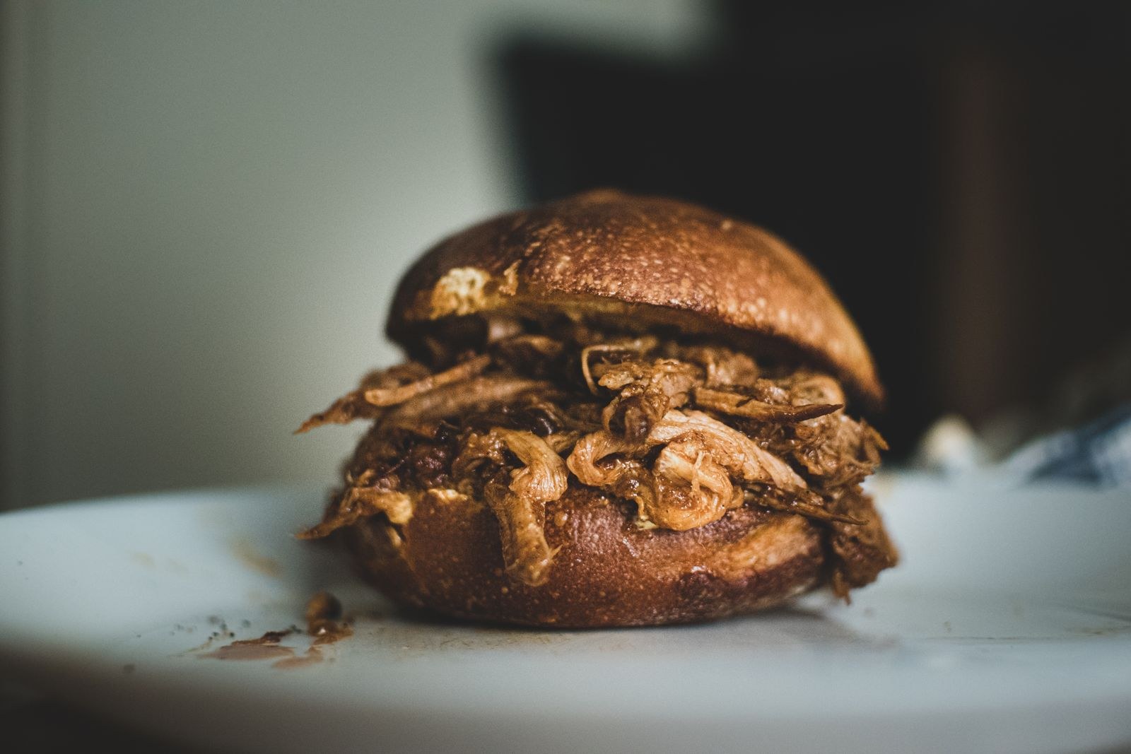 Pulled pork sandwich on a soft bun