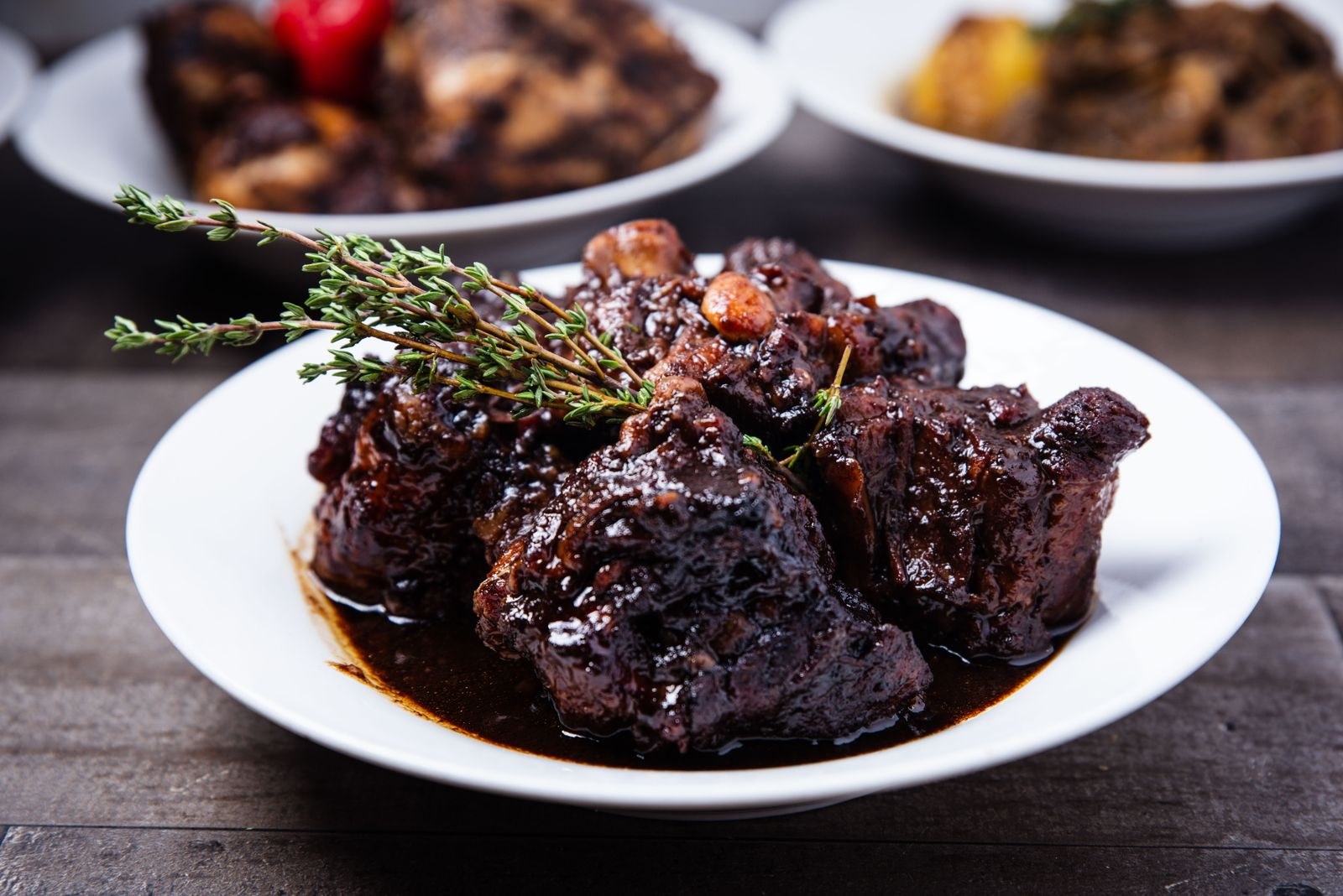 Braised beef short ribs in a glossy sauce