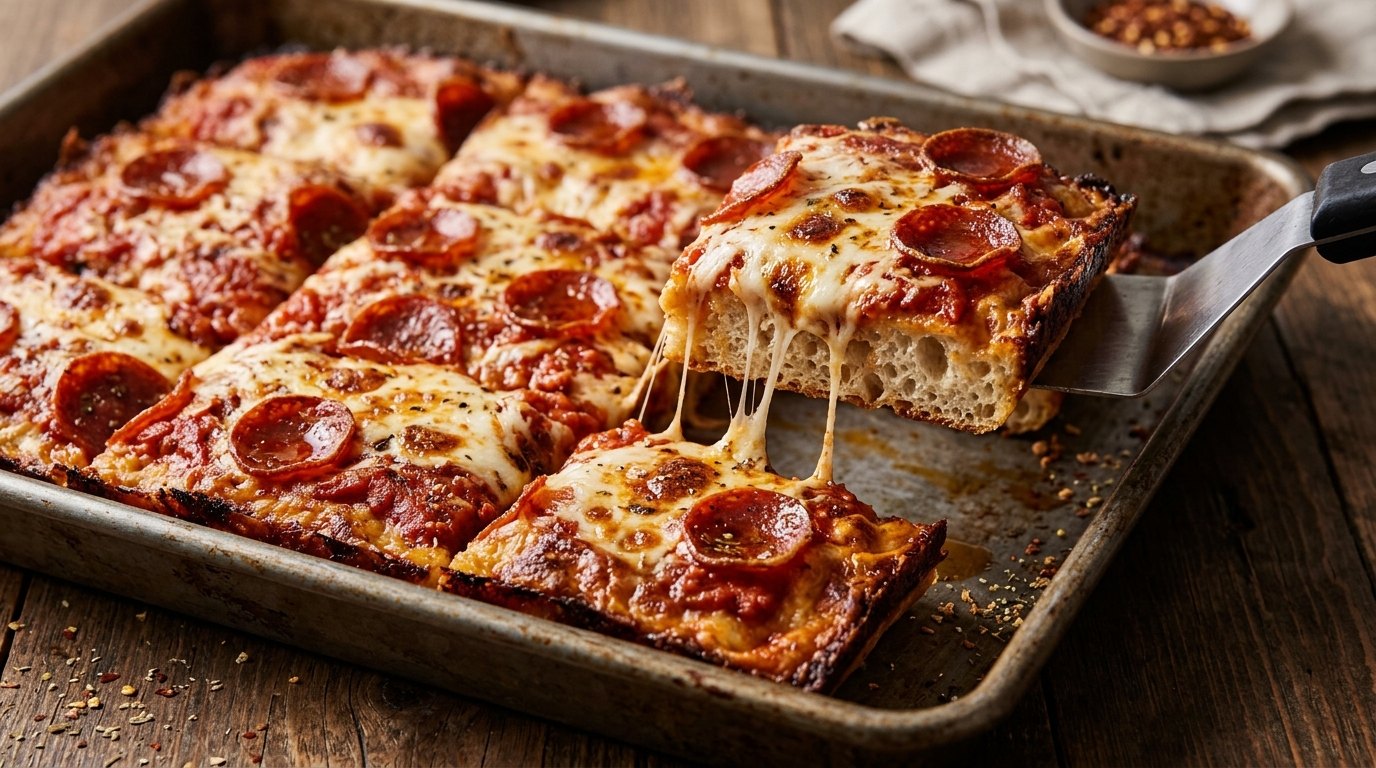 Focaccia recipes: pizza focaccia squares with mozzarella and pepperoni