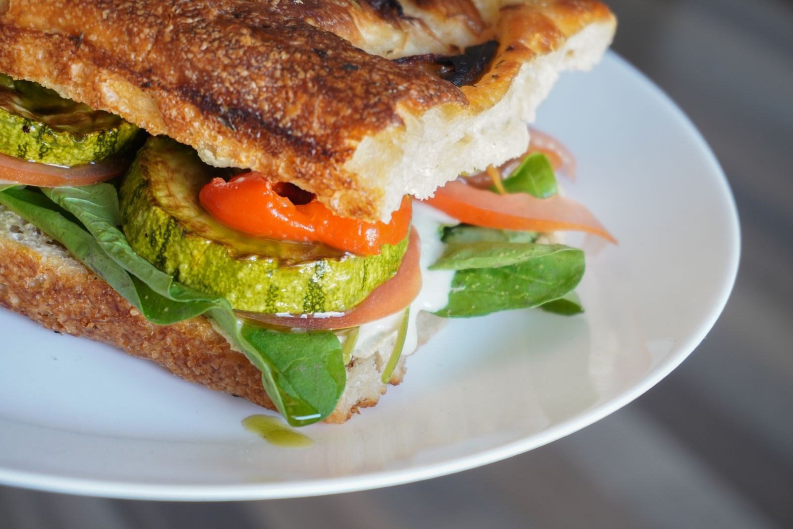 Focaccia recipes: vegetable sandwich on thick focaccia slices