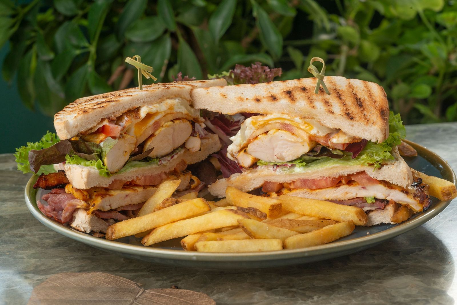 Holiday fast food copycats: turkey club sandwich with bacon and fries