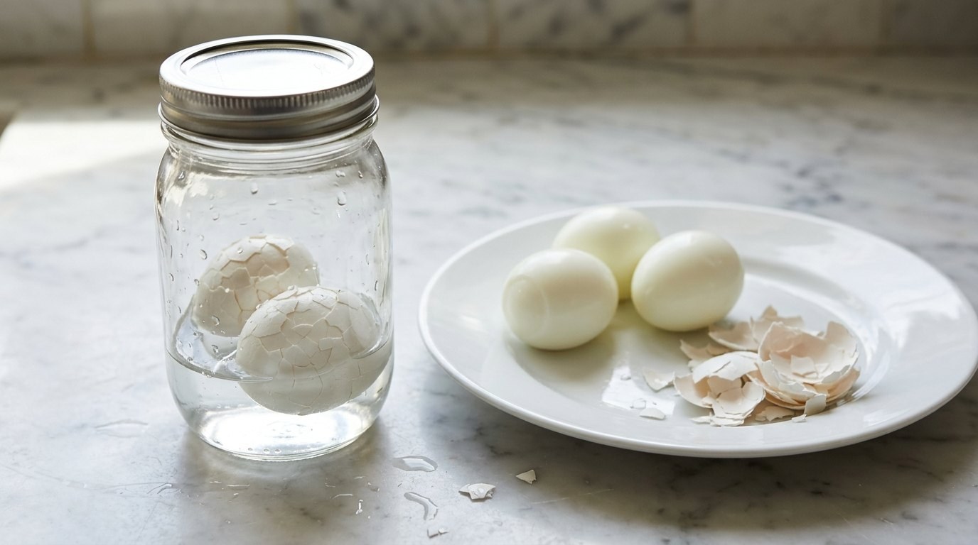 Egg hacks: boiled eggs peeled by shaking them in a jar