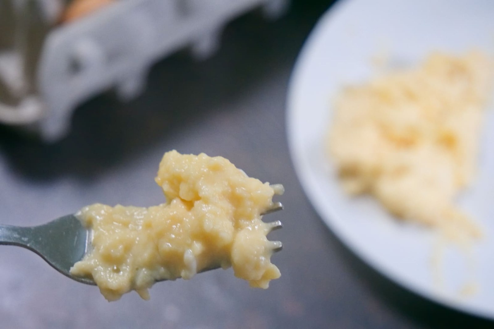 Egg hacks: soft, creamy scrambled eggs on a fork
