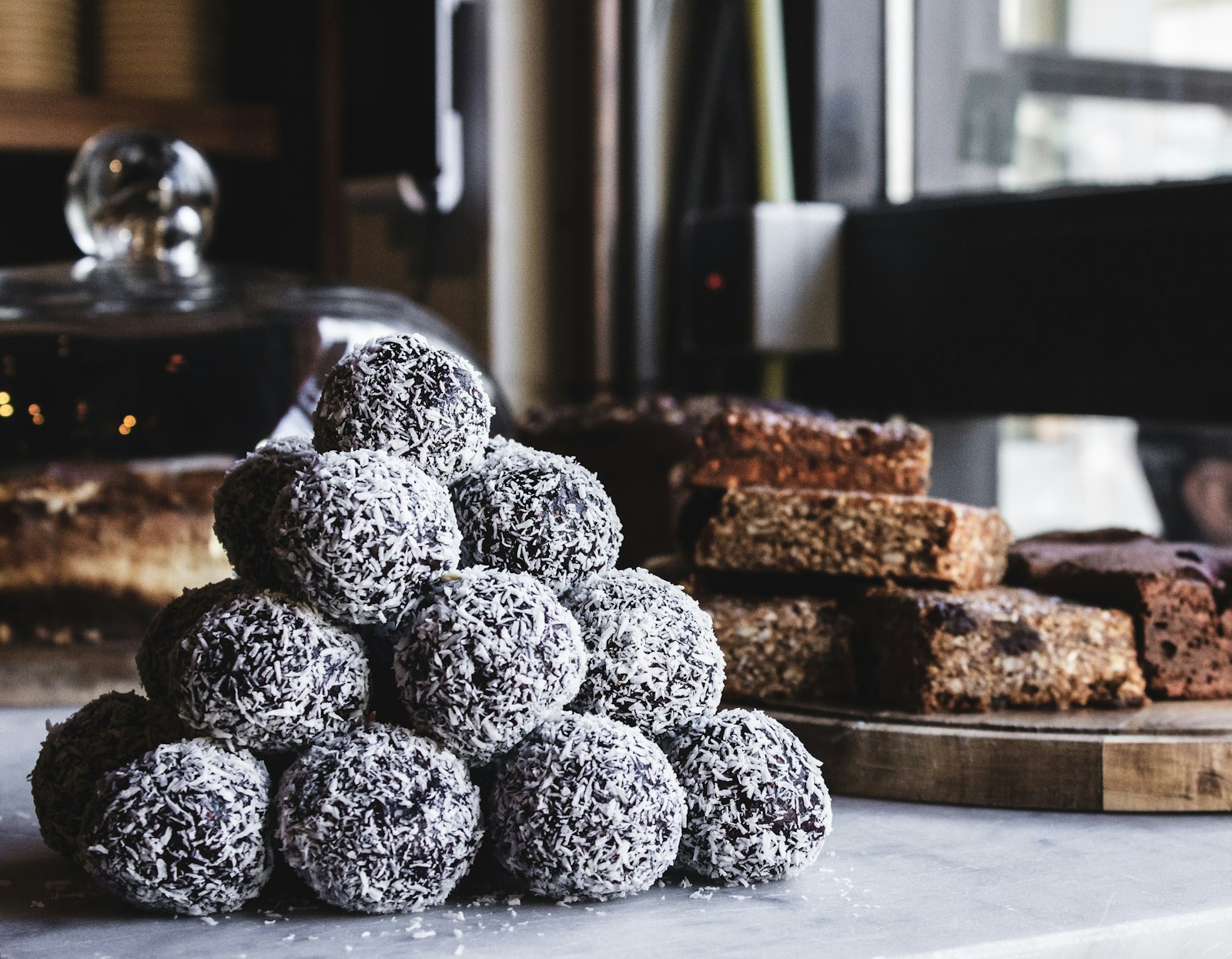 Coconut rolled bites and low sugar oat protein bars