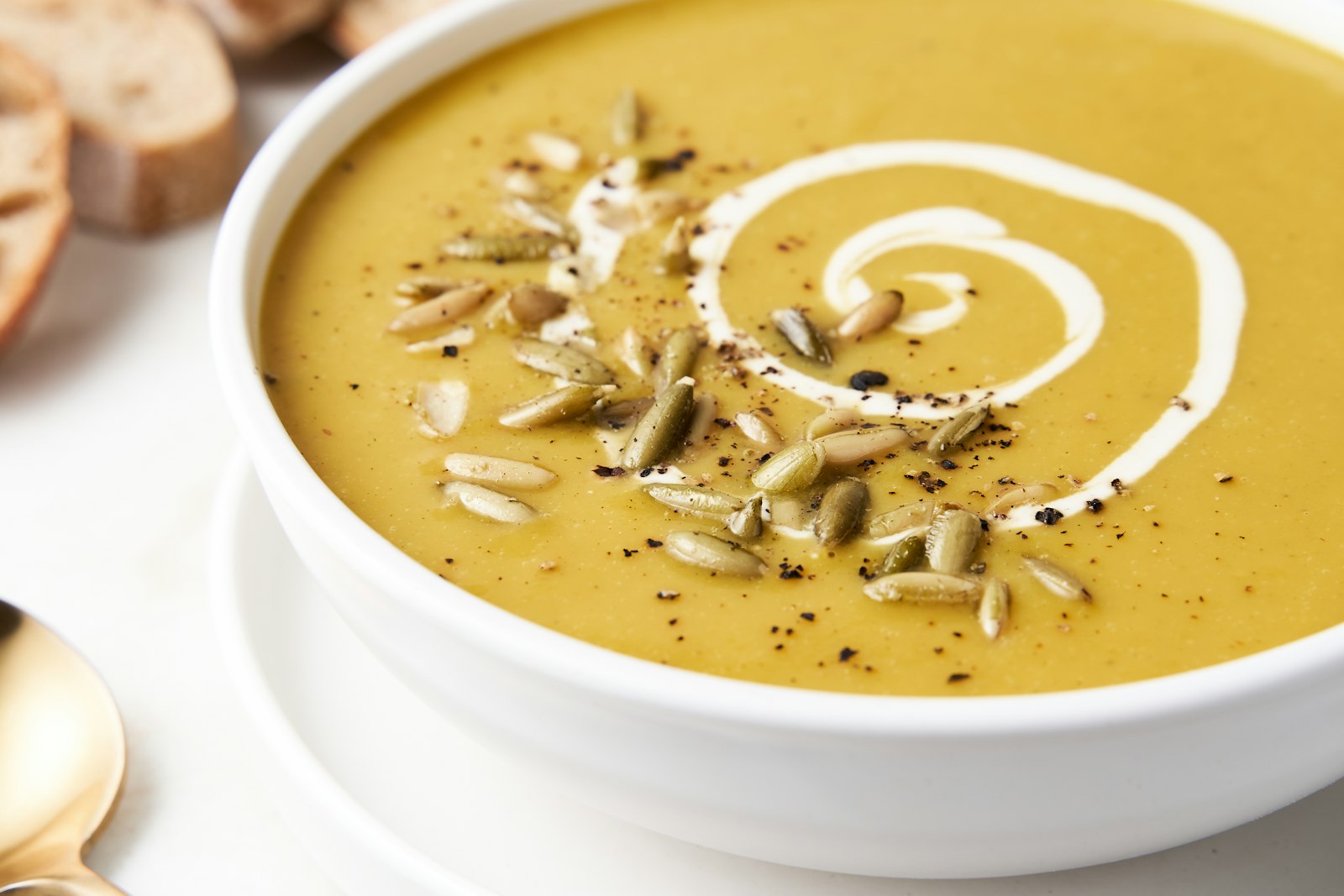 Gnocchi dinners for fall: creamy butternut squash soup with seeds