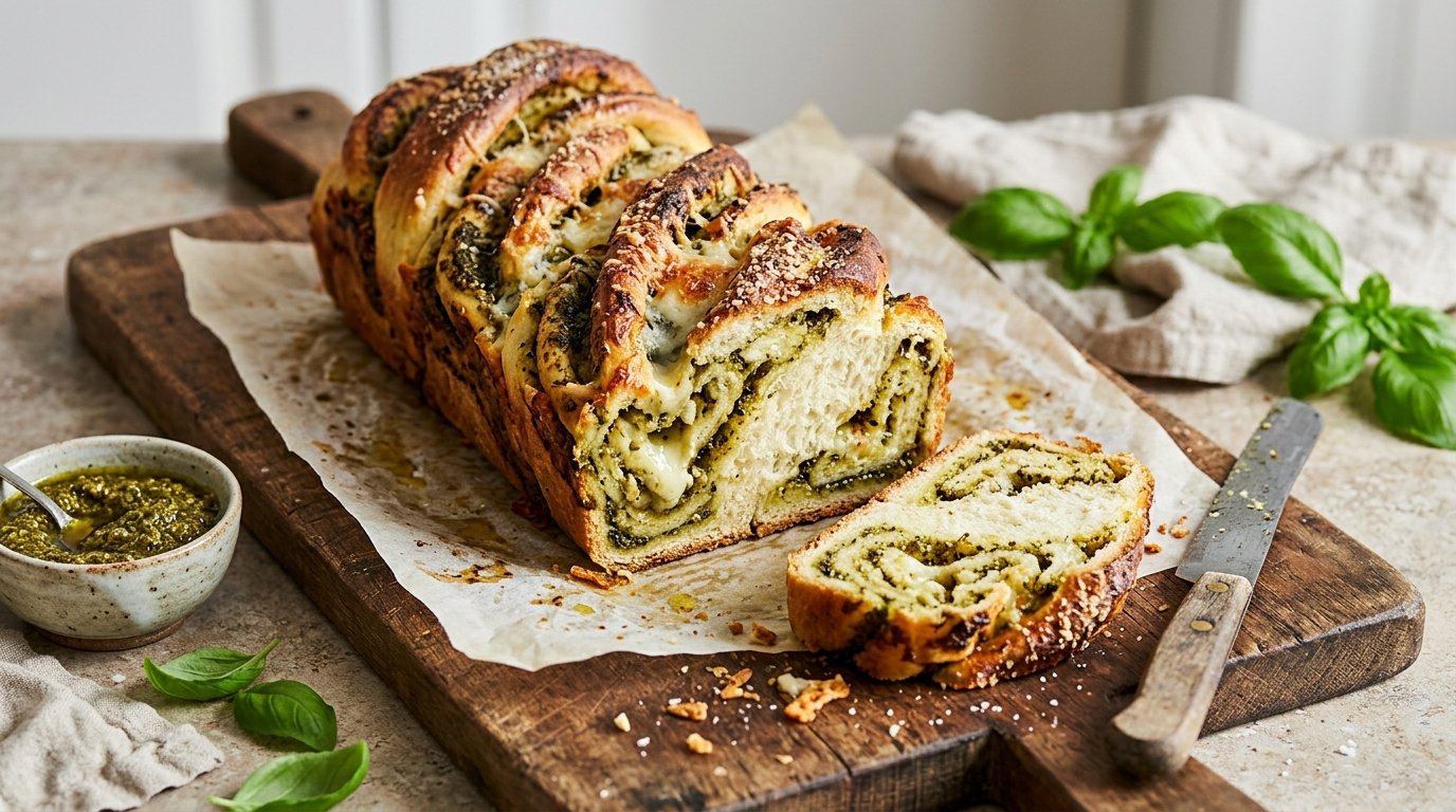 Savory pesto and cheese babka, a fun twist on sweet babka recipes