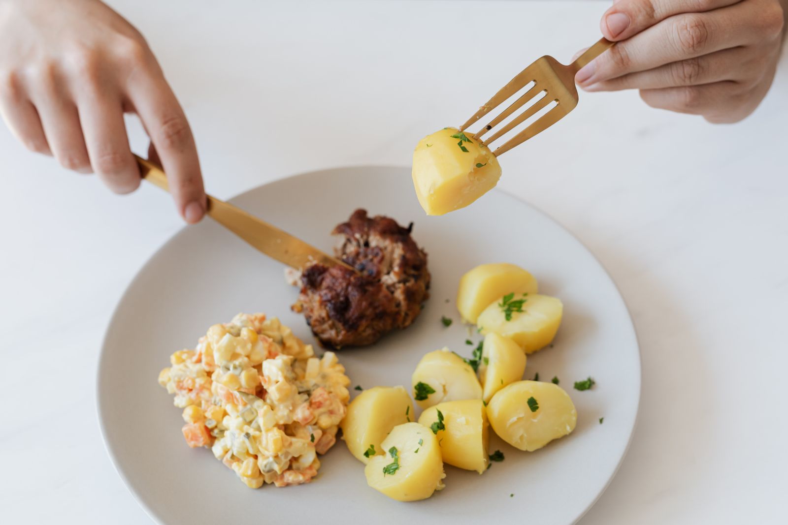 Steak and potato dinner with potato salad