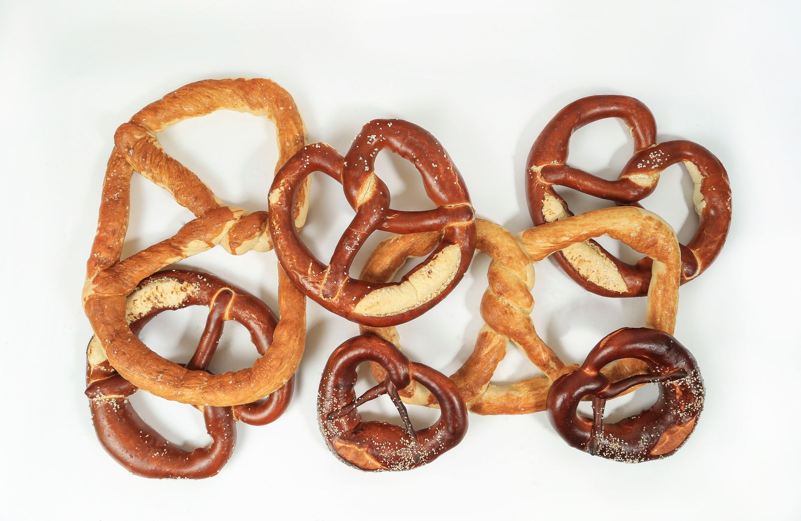 Golden Philly-style soft pretzels with coarse salt