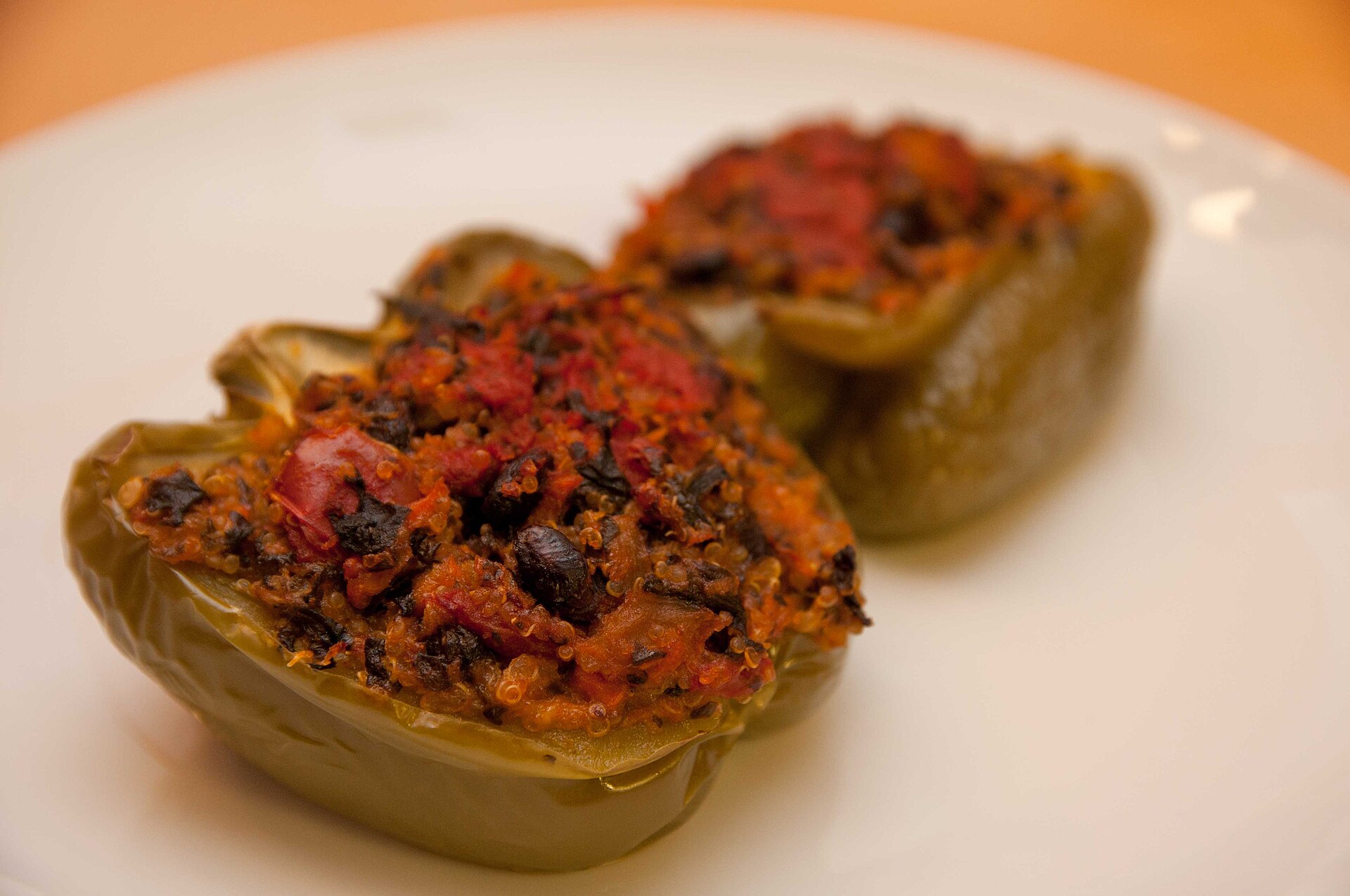 Bell peppers stuffed with a vegetable and grain filling, a twist on ratatouille recipes