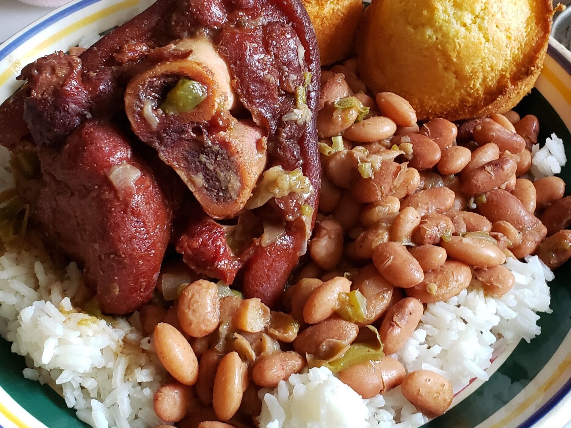 Smoky ham hock served with cornbread