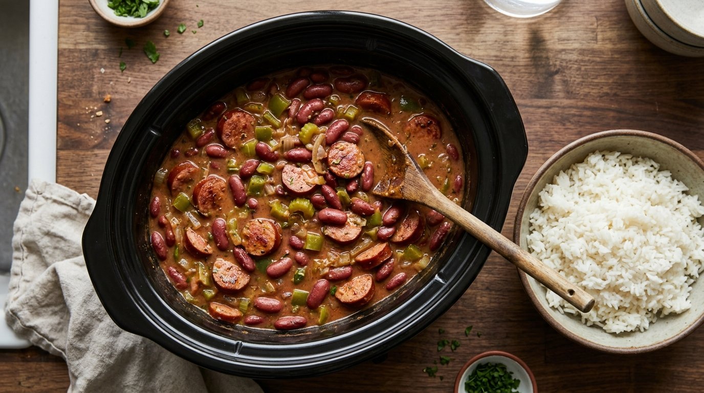 Slow cooker red beans and rice with smoked sausage